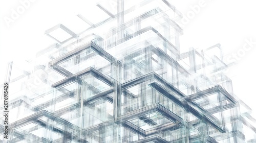 Abstract architectural structure illustration with transparent building design