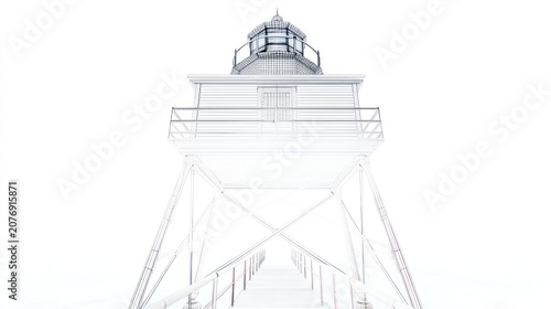 White lighthouse against a bright sky structural details