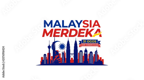 Malaysia Merdeka Independence Day National Day Celebration with City Skyline Silhouette