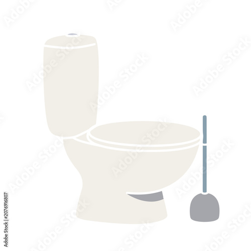Flat vector illustration of toilet and plunger