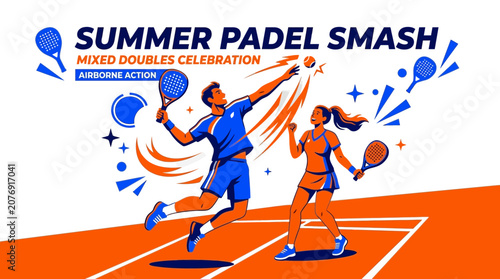 Dynamic Summer Padel Smash Mixed Doubles Celebration Airborne Action