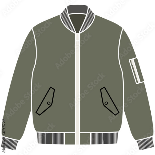 Olive Green Bomber Jacket Flat Vector Illustration