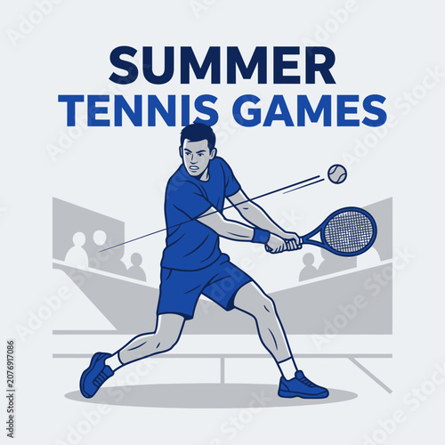 Dynamic Summer Tennis Player Swinging Racquet Capturing Ball In Action
