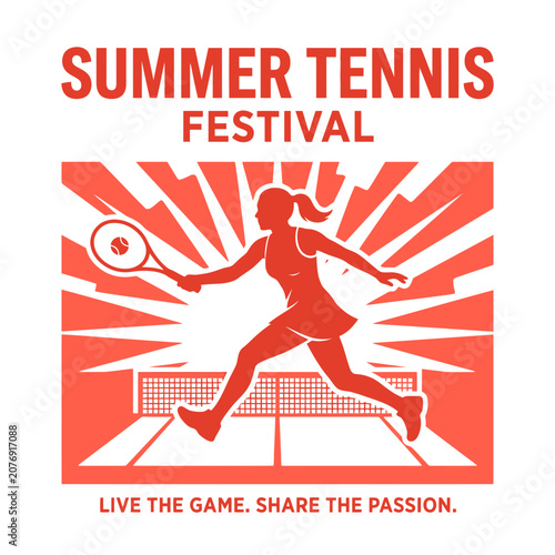 Dynamic Summer Tennis Festival Graphic Illustration with Action Shot