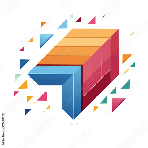Abstract geometric blocks with floating triangles vector