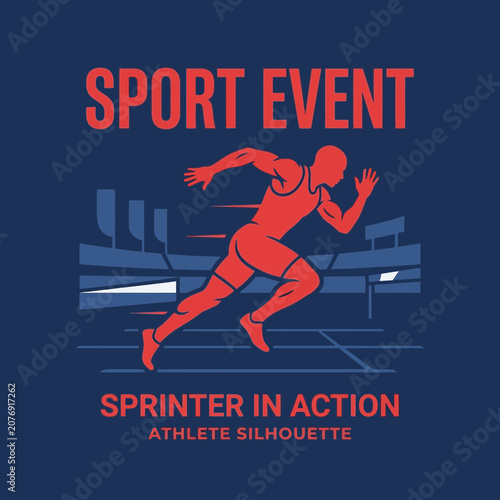Dynamic Sprinter In Action On A Track With Stadium Background Sports Event Illustration