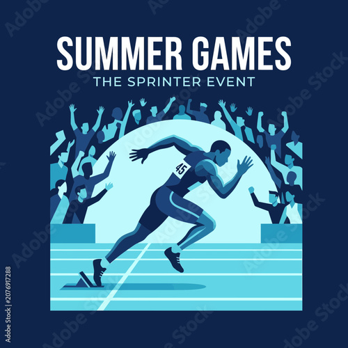 Dynamic Sprinter In Action With Energetic Crowd Background Summer Games Theme