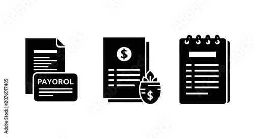 Payroll and Financial Documents Icons: Salary, Invoice, Notes