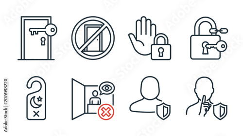 Vector Icons Privacy and security line icons set representing access control and restriction symbols. EPS Editable