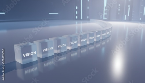 Futuristic Vision Blocks Along a Reflective Technology Corridor.
