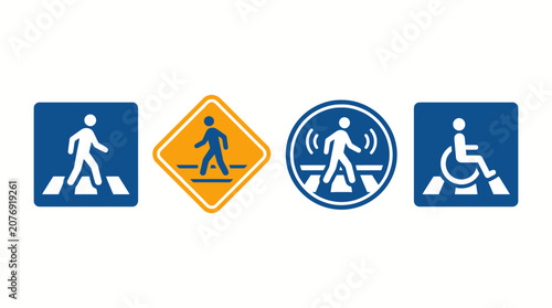 Vector Icons Set of pedestrian crossing and wheelchair accessibility road sign icons. EPS Editable