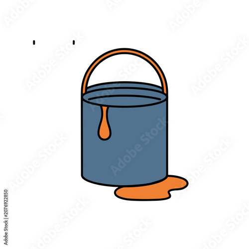 Blue paint bucket with orange drip and handle