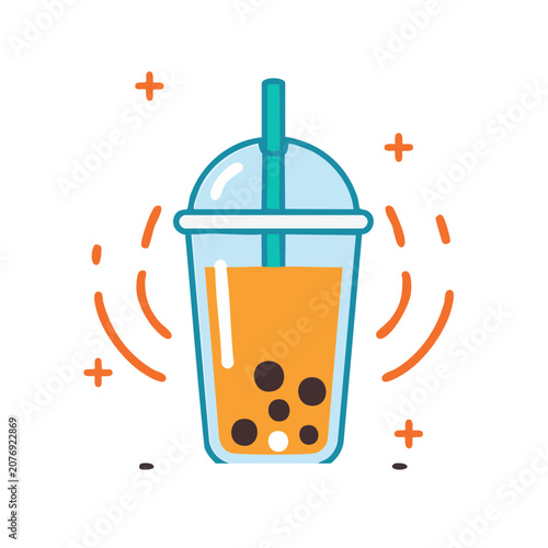 Bubble tea drink in cup with straw and pearls vector illustration