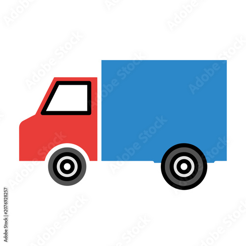 Flat icon of a red and blue delivery truck