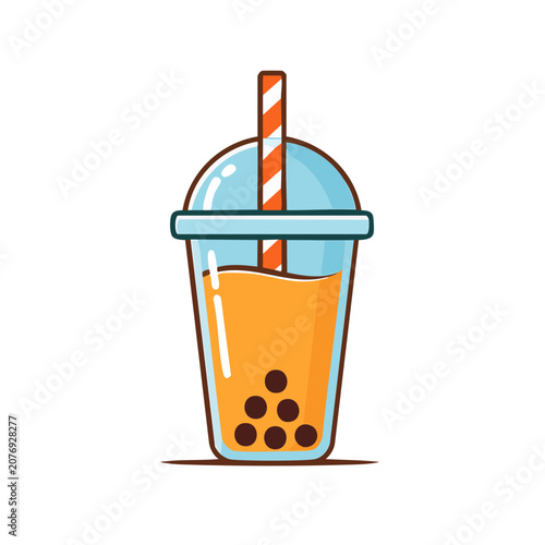 Flat illustration of bubble tea in a cup with straw