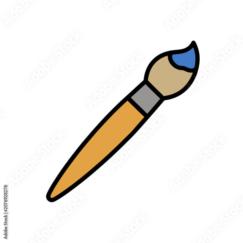 Flat illustration of a paintbrush with blue and beige bristles