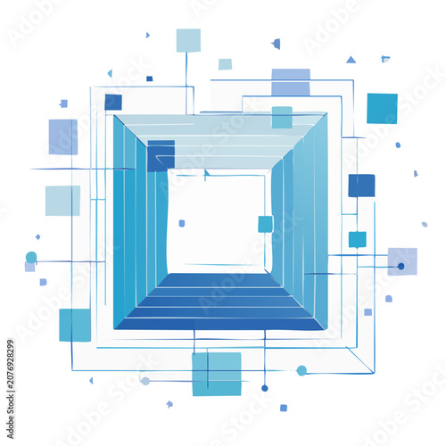 Abstract geometric tunnel with cubes and lines