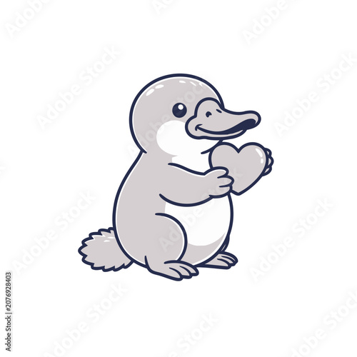 Cartoon platypus holding a heart