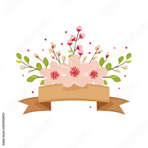 Cherry Blossom Bouquet with Ribbon Vector Illustration