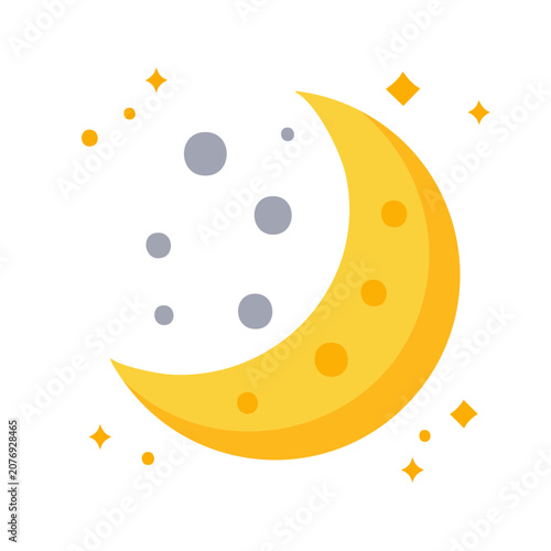 Crescent Moon with Stars and Dots Vector Illustration