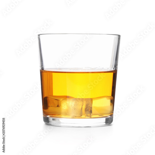 Glass of rum on white backg...
