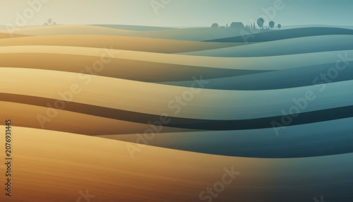 Golden Desert Dunes Abstract Landscape at Sunset.