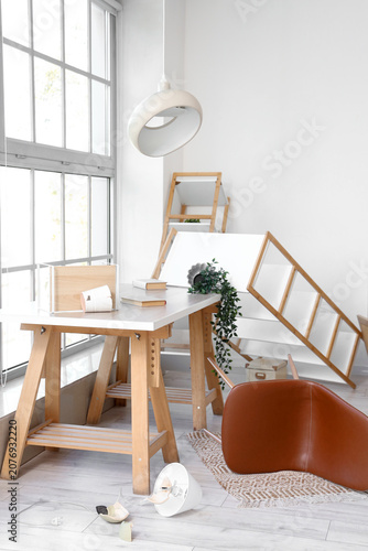 Interior of messy living ro...