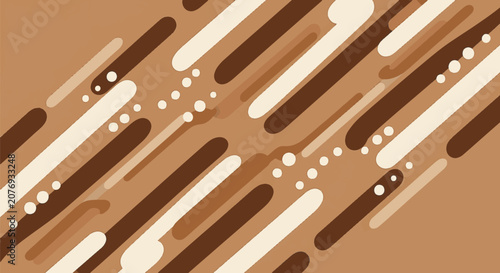 Abstract diagonal rounded lines and circular dots in brown, beige, and cream earth tones. Minimalist geometric pattern for modern corporate backgrounds and professional branding.