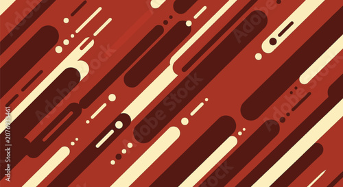 Abstract geometric background with slanted diagonal bars and rounded lines in brown and cream colors. Flat design minimalist pattern featuring varying widths and retro aesthetics.