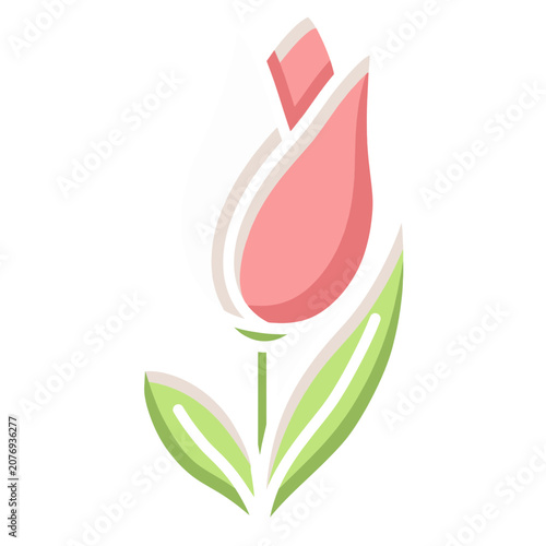 Pink Tulip Flower Flat Vector Illustration