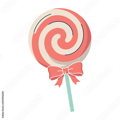 Pink and white swirl lollipop with bow illustration