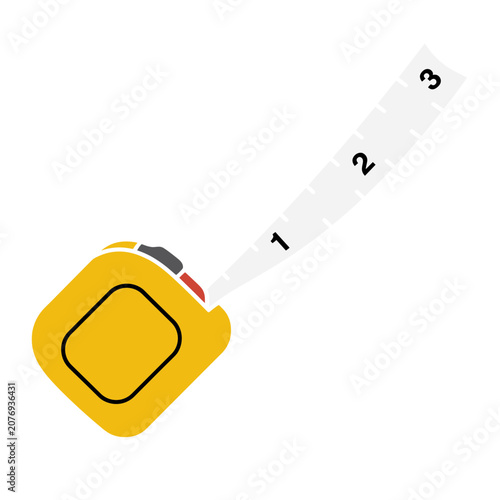 Yellow tape measure with retractable tape, flat vector illustration