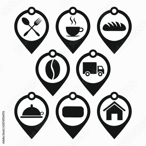  Flat set of nine food and service icons