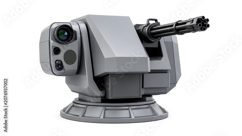 Compact Short-Range Air Defense Turret – Sleek Modern Military Equipment Studio Product Shot
