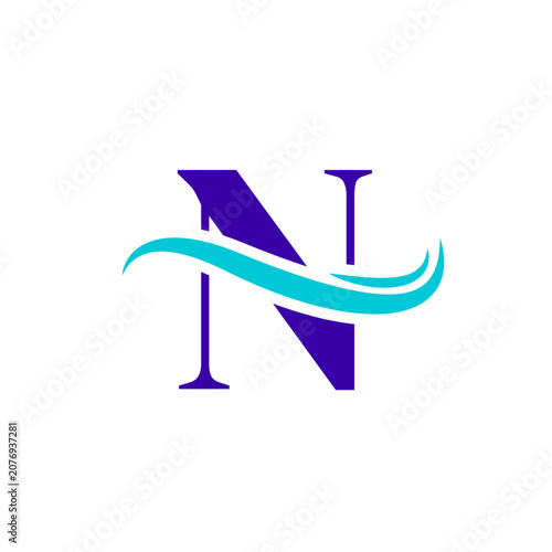 N Alphabet Sea Wave Logo Design