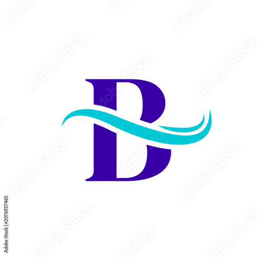B Alphabet Sea Wave Logo Design
