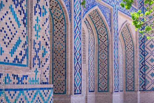 Islamic Architecture with Blue Mosaic Tile Arches in Bukhara