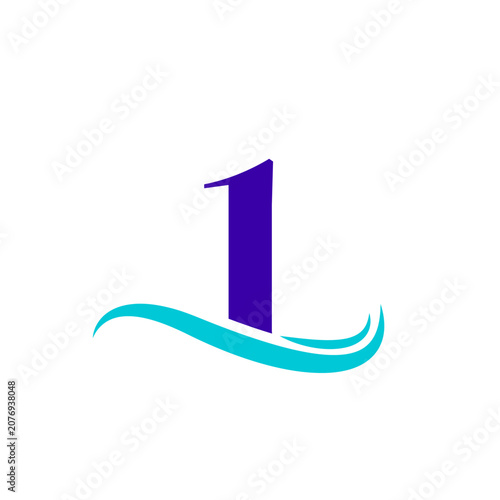 1 Number Sea Wave Logo Design