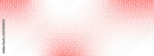 Red dotted bitmap pixel texture. Dither gradient pattern background. Bright 8 bit halftone pop art gradation wallpaper. Vector vanishing raster video arcade game backdrop.Eps10 ilustration