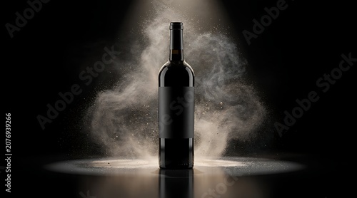 Elegant Wine Bottle in Dramatic Light with Smoke.
