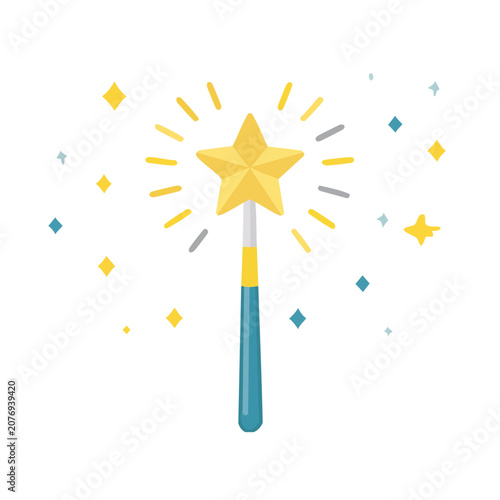 Magic wand with star and sparkles vector illustration