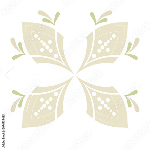 Symmetrical Butterfly with Dotted Wings and Leaves