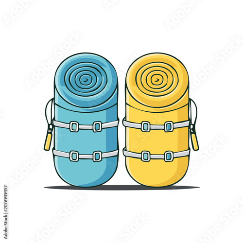 Two colorful sleeping bags flat vector illustration