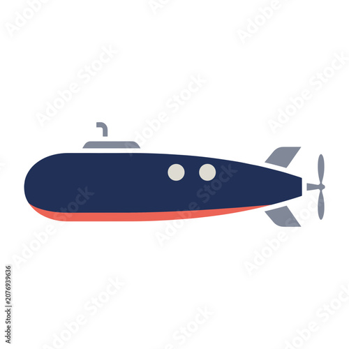 Flat vector illustration of a submarine side view