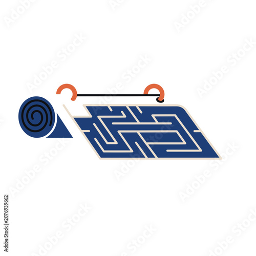 Flat vector illustration of maze puzzle on paper with clips