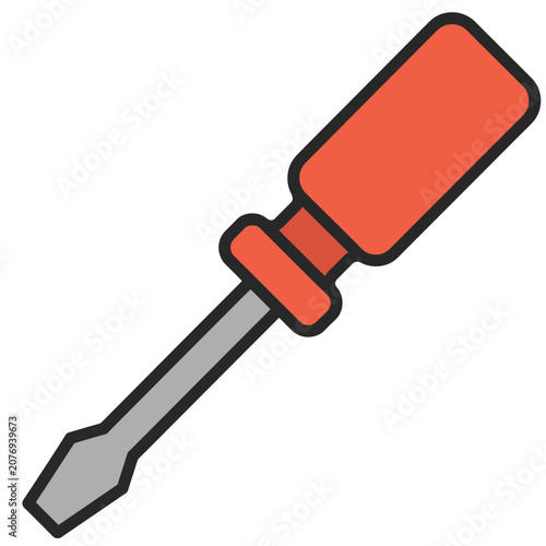 Flat vector screwdriver icon with red handle