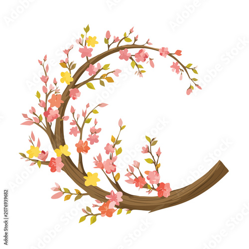 Floral branch forming letter C vector illustration