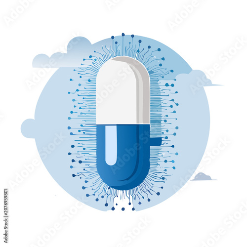Pill with Circuit Board Design Vector Illustration
