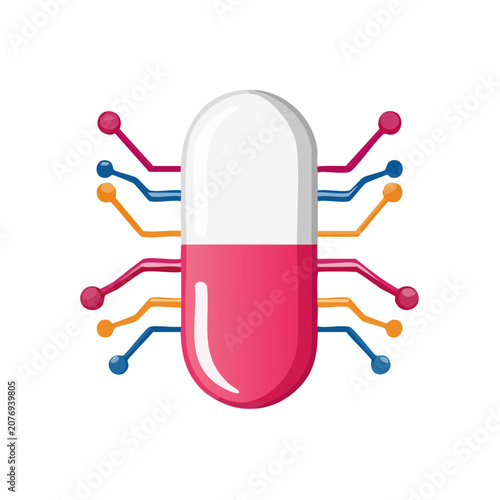 Pill with network connections flat vector illustration