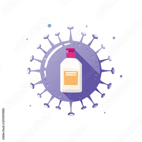 Virus and Vaccine Bottle Flat Vector Illustration